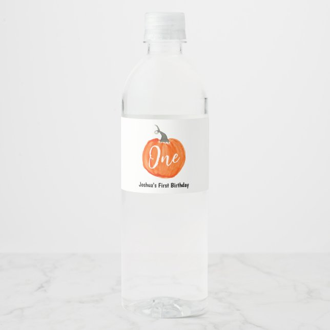 Étiquette Pour Bouteilles D'eau Nouvel anniversaire du citrouille d'aquarelle mign (Devant)