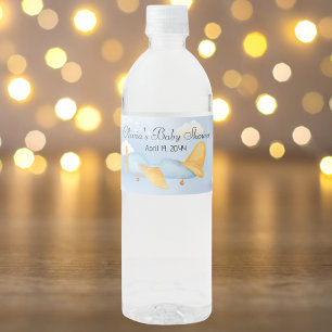 Étiquette Pour Bouteilles D'eau Nuage d'avion en or bleu, Baby Shower pour garçon