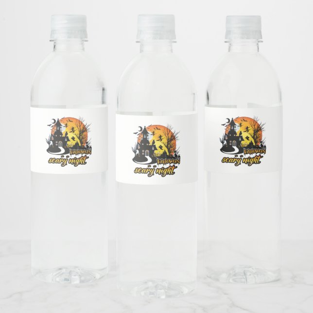 Étiquette Pour Bouteilles D'eau Nuit d'Halloween effrayant (Bouteilles)
