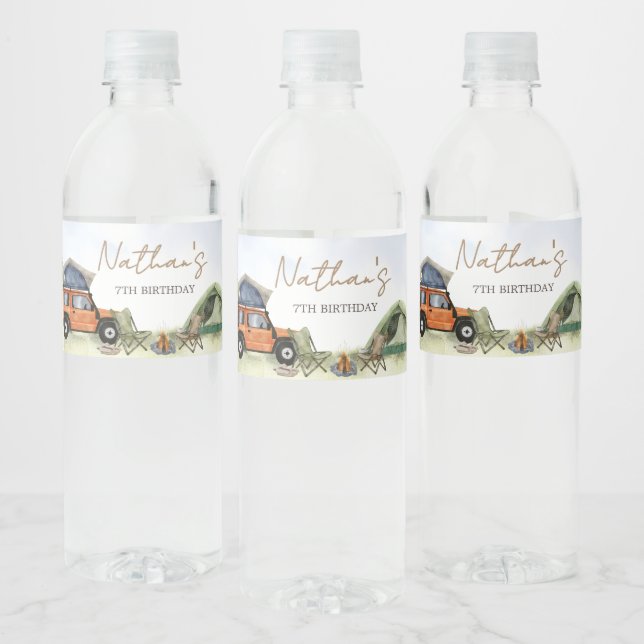 Étiquette Pour Bouteilles D'eau One Happy Camper Camping Boy Birthday (Bouteilles)