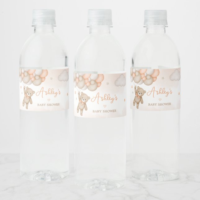 Étiquette Pour Bouteilles D'eau Orange Bear Balloons Baby Shower (Bouteilles)