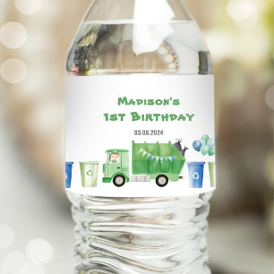 Étiquette Pour Bouteilles D'eau Ordures Camion 1ère fête d'anniversaire