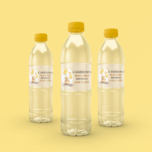Étiquette Pour Bouteilles D'eau Ours Premier anniversaire Sexe Ours jaune neutre