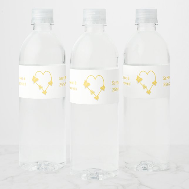 Étiquette Pour Bouteilles D'eau Papillon jaune Mariage de conception cardiaque (Bouteilles)