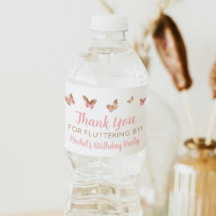 Étiquette Pour Bouteilles D'eau Papillon rose Anniversaire Fête Favoriser Bouteill