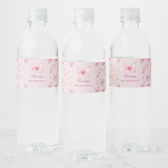 Étiquette Pour Bouteilles D'eau Papillon rose Étiquette de bouteille d'eau fête d' (Créateur téléchargé)