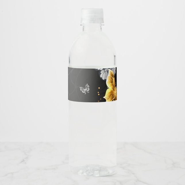 Étiquette Pour Bouteilles D'eau Papillons blancs et dorés (Devant)