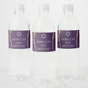 Étiquette Pour Bouteilles D'eau Parti Bat mitzvah d'âge or violet chic