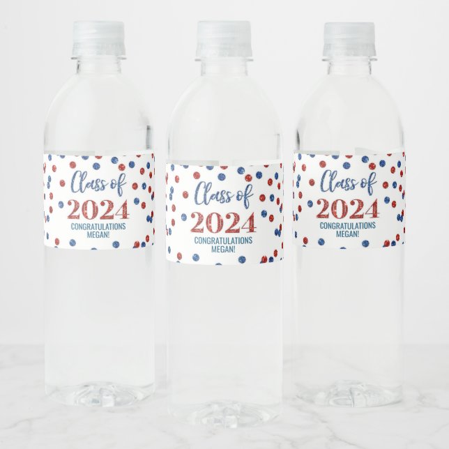 Étiquette Pour Bouteilles D'eau Parties scintillant bleu rouge Confetti Graduation (Bouteilles)