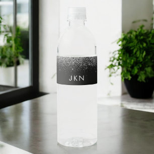 Étiquette Pour Bouteilles D'eau Parties scintillant d'argent noir Monogramme moder