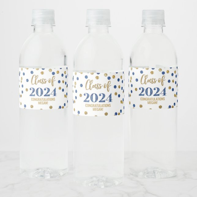 Étiquette Pour Bouteilles D'eau Parties scintillant d'or bleu Confetti Graduation (Bouteilles)