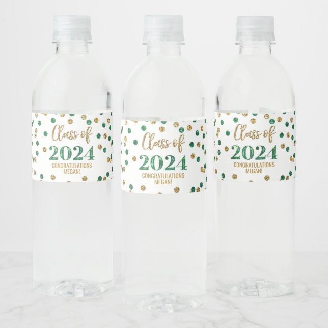 Étiquette Pour Bouteilles D'eau Parties scintillant d'or vert Confetti Graduation (Bouteilles)