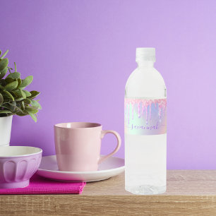 Étiquette Pour Bouteilles D'eau Parties scintillant rose rose or arc-en-ciel nom h