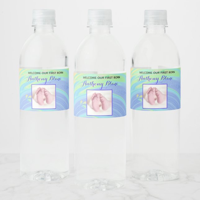 Étiquette Pour Bouteilles D'eau Pastel Spiral Bienvenue Nouveau Bébé "Sip & See" P (Bouteilles)