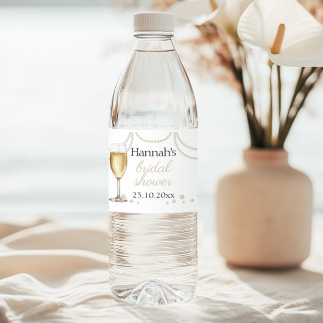 Étiquette Pour Bouteilles D'eau Pearls Prosecco élégante Fête des mariées merci (Créateur téléchargé)