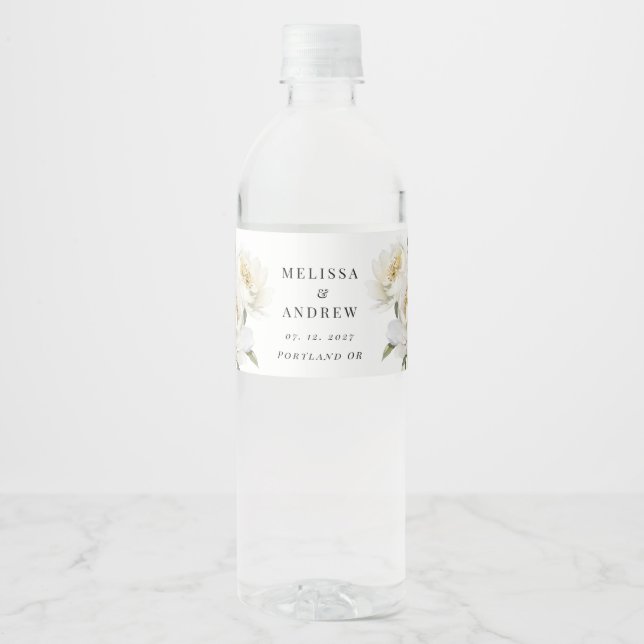 Étiquette Pour Bouteilles D'eau Peony blanc (Devant)