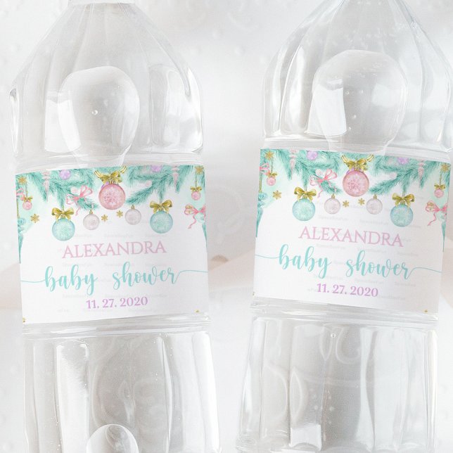 Étiquette Pour Bouteilles D'eau Père Noël Baby Baby shower (Santa Baby Baby Shower, water labels,,baby shower invitation, sticker gift tag, holiday baby shower,)