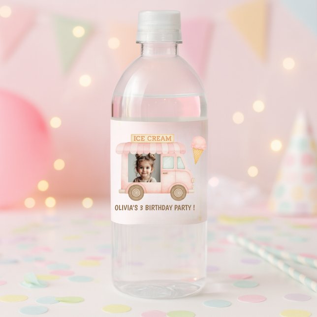 Étiquette Pour Bouteilles D'eau Personalized Pink Ice Cream Truck Birthday  (Créateur téléchargé)