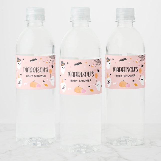 Étiquette Pour Bouteilles D'eau Petit Baby shower Boo d'Halloween rose (Bouteilles)