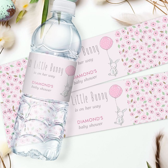 Étiquette Pour Bouteilles D'eau Petit Bunny Baby shower Floral rose (Water Bottle Labels from my Little Bunny & Balloon Baby Shower collection)