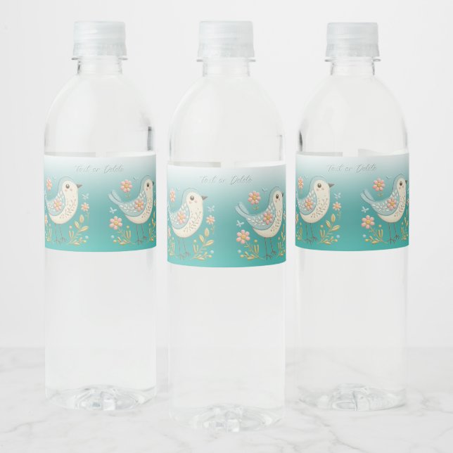 Étiquette Pour Bouteilles D'eau Petit oiseau Floral Broderie Vert (Bouteilles)