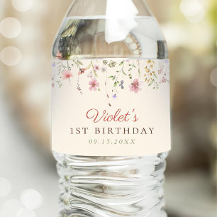 Étiquette Pour Bouteilles D'eau Petite fleur Fleur sauvage 1er anniversaire