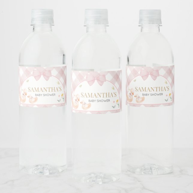 Étiquette Pour Bouteilles D'eau Pink Gingham Silly Goose Baby Shower (Bouteilles)