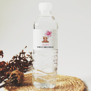Étiquette Pour Bouteilles D'eau Pink Teddy Bear 1er Birthday Water BotÉtiquette