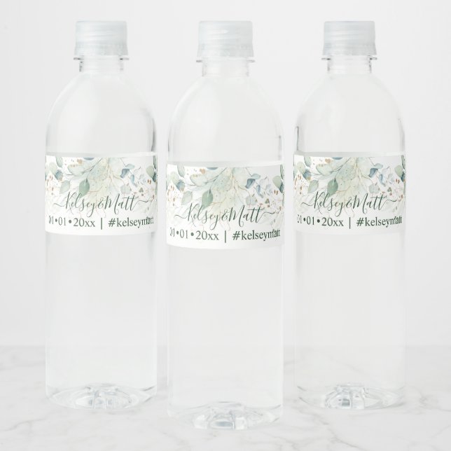 Étiquette Pour Bouteilles D'eau PixDezines Aquarelle Rusttique Verdure Eucalyptus (Bouteilles)