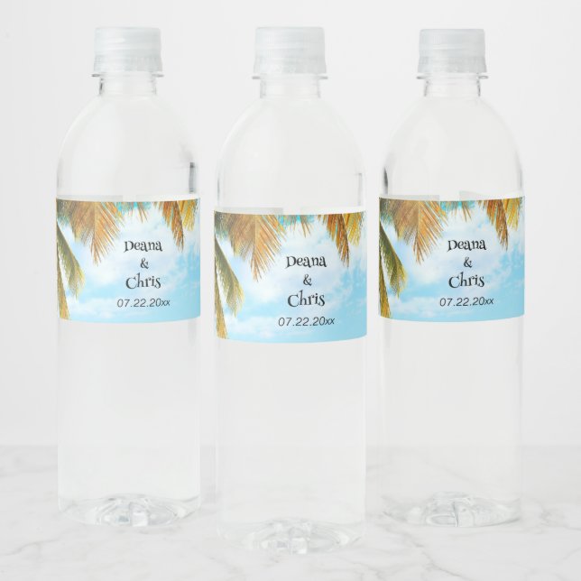 Étiquette Pour Bouteilles D'eau Plage, Palmiers, Mariage Océan (Bouteilles)