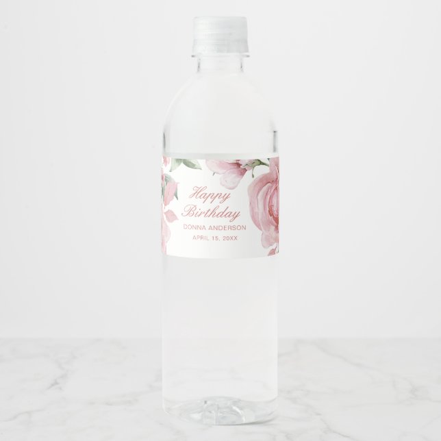 Étiquette Pour Bouteilles D'eau Plate de fête d'anniversaire rose Rose (Devant)