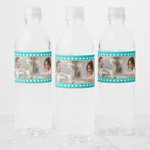 Étiquette Pour Bouteilles D'eau Points blancs sur sarcelle – Mariage personnalisé
