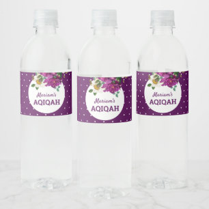 Étiquette Pour Bouteilles D'eau Pois floraux pourpres modernes Aqiqah