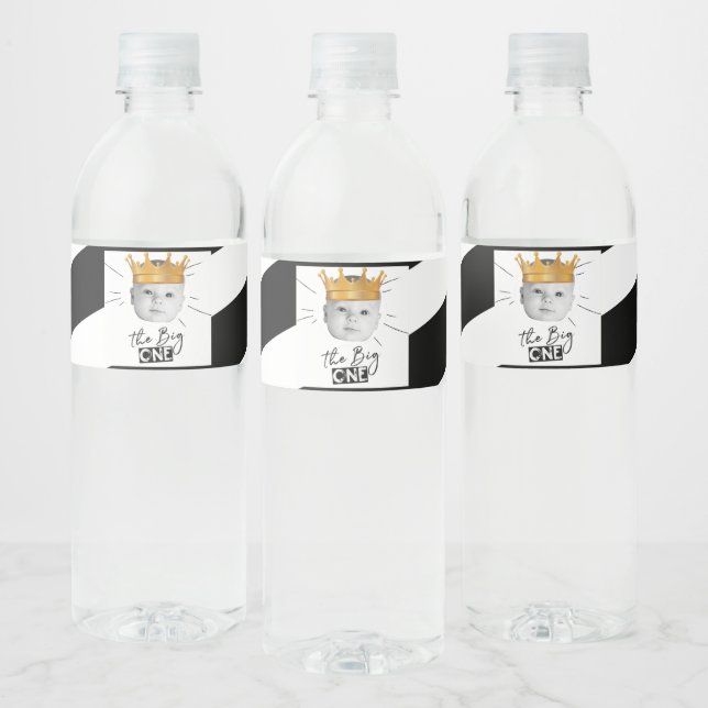 Étiquette Pour Bouteilles D'eau Premier anniversaire Photo moderne noir blanc (Bouteilles)