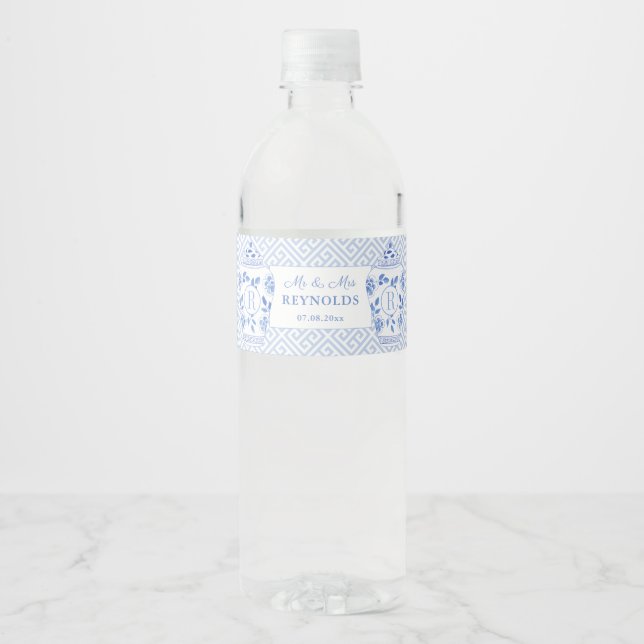 Étiquette Pour Bouteilles D'eau Preppy Monogram Ginger Jar (Devant)