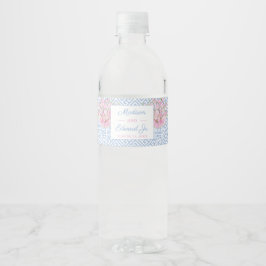 Étiquette Pour Bouteilles D'eau Preppy Pink Et Blue Chinoiserie Mariage