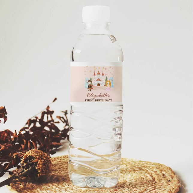 Étiquette Pour Bouteilles D'eau Princesses roses et chevaliers Fille Anniversaire (Créateur téléchargé)