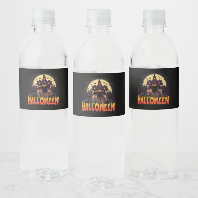 Étiquette Pour Bouteilles D'eau Pumpkin Scary House, Halloween (Bouteilles)