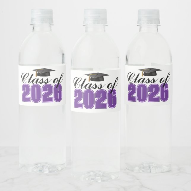Étiquette Pour Bouteilles D'eau Purple Class of 2026 Graduation Party (Bouteilles)