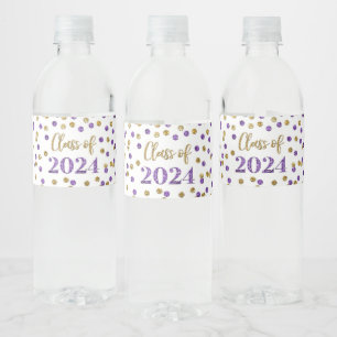Étiquette Pour Bouteilles D'eau Purple Gold Parties scintillant Confetti Graduatio