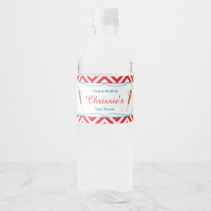Étiquette Pour Bouteilles D'eau Red & White Chevron Baseball Baby