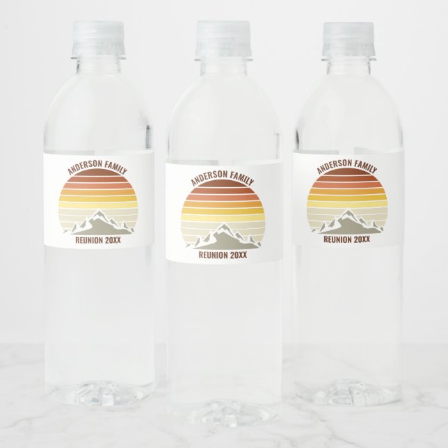 Étiquette Pour Bouteilles D'eau Retro personnalisé Sunset Mountain Reunion Famille (Bouteilles)