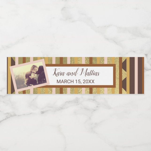 Étiquette Pour Bouteilles D'eau Rocky Road 'N Gold Stripes Mariage (Étiquettes simples)
