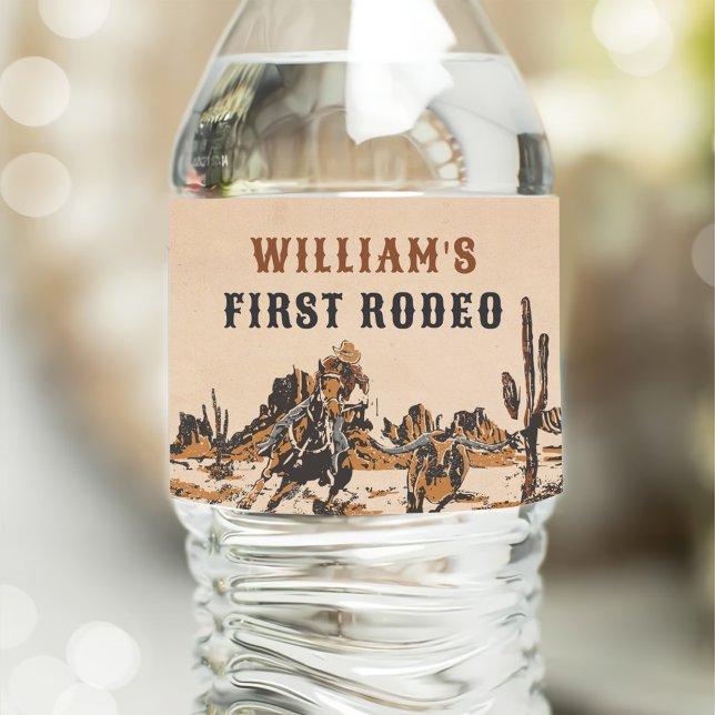 Étiquette Pour Bouteilles D'eau Rodeo Western Cowboy 1ère fête d'anniversaire (Créateur téléchargé)