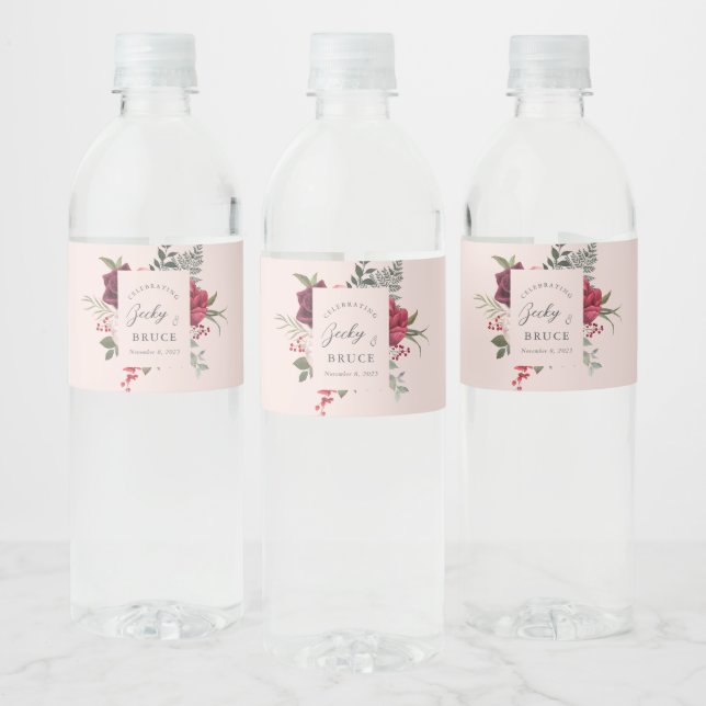 Étiquette Pour Bouteilles D'eau Romantic Pink Bridal Bouquet Personalized (Bouteilles)