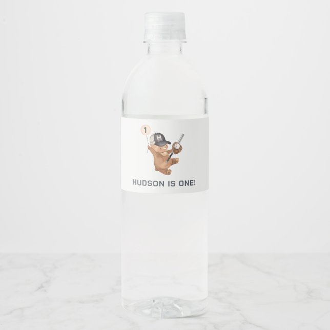 Étiquette Pour Bouteilles D'eau Rookie 1er Ours d'anniversaire (Devant)