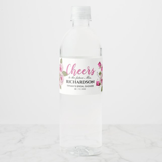 Étiquette Pour Bouteilles D'eau Rose Lily Pearl Mariage rose (Devant)