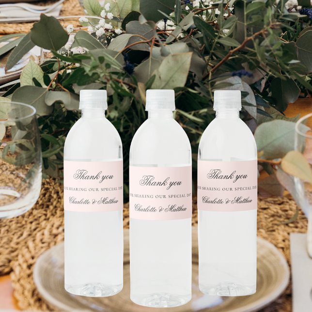 Étiquette Pour Bouteilles D'eau Rose or script élégant mariage merci (Créateur téléchargé)