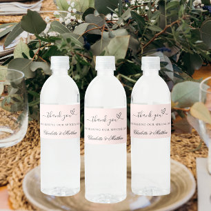 Étiquette Pour Bouteilles D'eau Rose or script mariage merci
