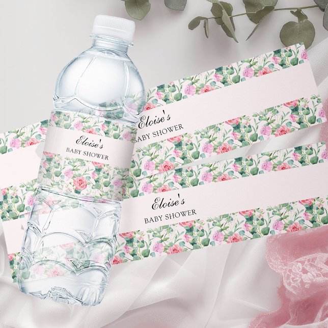 Étiquette Pour Bouteilles D'eau Roses roses roses Aquarelle Floral Personnalisé (Floral water bottle labels from my Vintage Tea Party Baby Shower Collection)